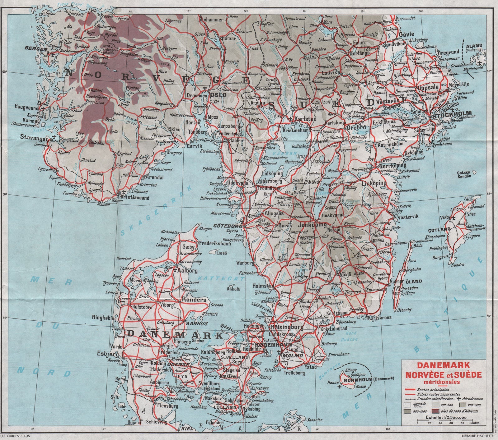 Southern Scandinavia. Danemark Norvège & Suède. Denmark Norway Sweden 1969 map